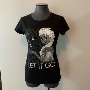 Women DISNEY FROZEN T-Shirt LET IT GO Black White
